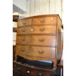 19th Century mahogany bow front chest of two short and three long drawers with brass handles (