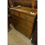 19th Century mahogany straight front chest of two short and three long graduated drawers with oval