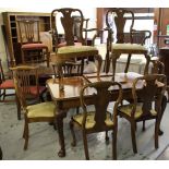 Mid 20th Century walnut and crossbanded dining room suite in Queen Anne style comprising: set of six