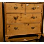 Small 19th Century stripped and polished pine straight front chest of two short and two long drawers