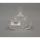 Small Lalique clear and frosted glass perfume bottle of twin flowerhead design, 3.75ins wide, etched