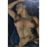 C.R. Seaton, 20th Century oil on card, female nude study, titled verso ' Moonlight Sonata ', signed,