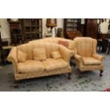 Early to mid 20th Century upholstered hump back sofa in George III style, 77ins wide approximately