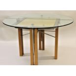 Naos (La Casa Animata) Wings, glass, stainless steel and beechwood extending dining table, 130cms in