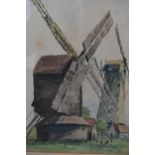 Helen Lock, watercolour, view of Outwood Mills, watercolour, view in the Ashdown Forest signed Peter