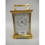 Good quality modern gilt brass cased carriage clock, the enamel dial with Arabic and Roman