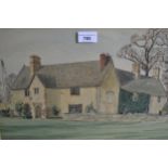 20th Century watercolour of Sulgrave Manor, inscribed verso ' Artist John Martin ', 12ins x 15ins,