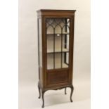 Edwardian mahogany satinwood crossbanded display cabinet with a single glazed and panelled door,