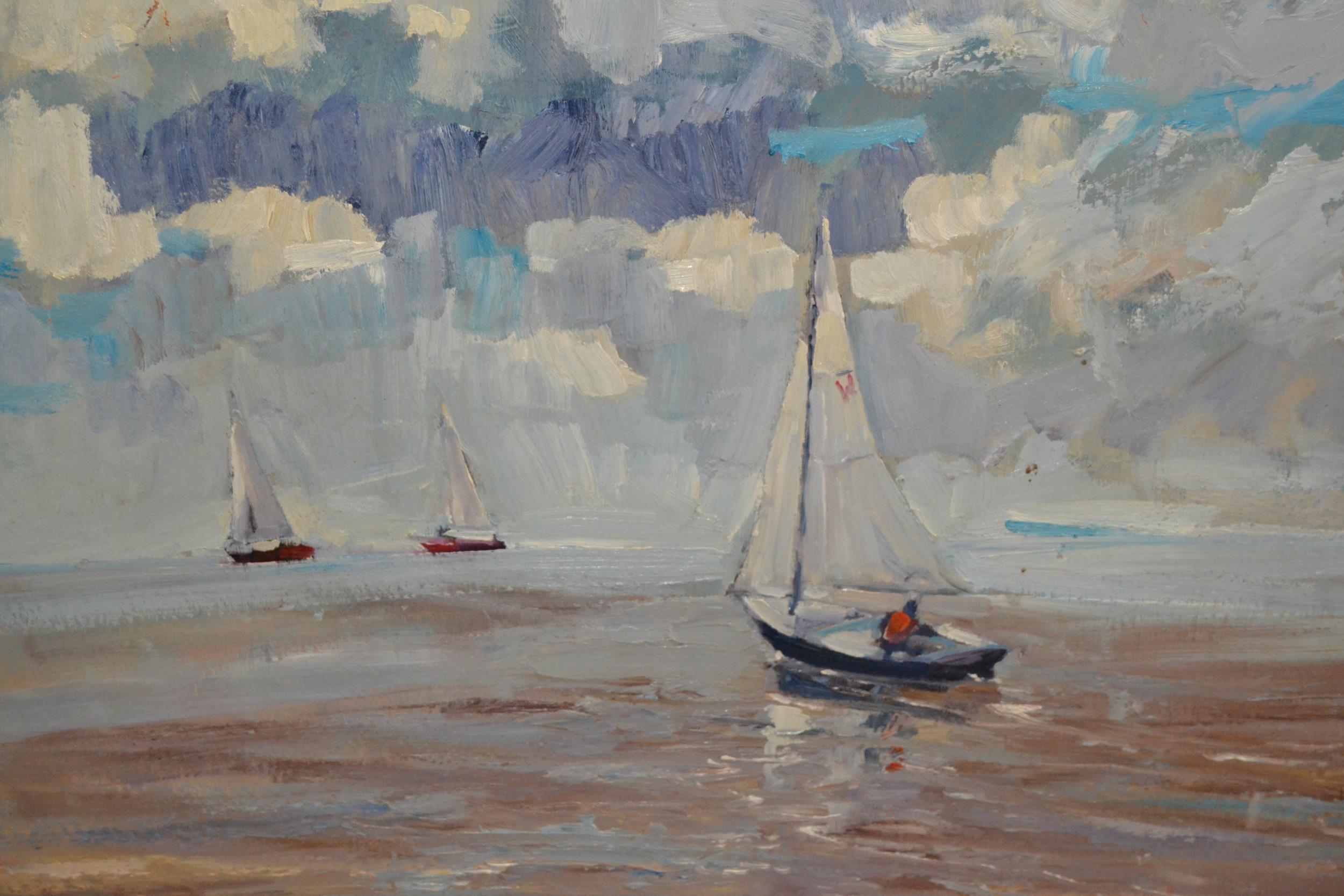 Jan Newhouse, oil on board ' Mersey Regatta ', 28ins x 31ins together with an oil on canvas of a