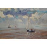 Jan Newhouse, oil on board ' Mersey Regatta ', 28ins x 31ins together with an oil on canvas of a