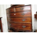 19th Century mahogany and line inlaid bow fronted chest of two short and three long graduated