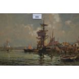 Reginald David, watercolour, harbour scene with various sailing vessels, signed, 10ins x 16ins,