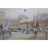Hugh McKenzie, watercolour, street scene with figures, 8.75ins x 13.75ins together with another