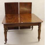 Early Victorian mahogany rectangular pull-out extending dining table with two extra leaves (one of