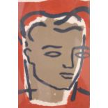 Framed screen print, abstract head study of a young man, indistinctly signed, 22ins x 17ins