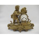 19th Century French gilt patinated spelter figural mantel clock, the enamel dial with Roman