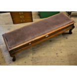 20th Century walnut low footstool on cabriole supports, 41ins wide x 11ins high x 13ins deep