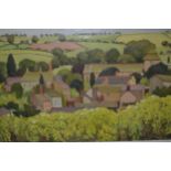 Vita Gollancz, late 20th / early 21st Century oil on canvas, landscape with village, bearing