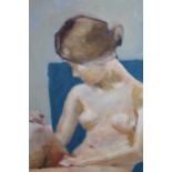 Unframed oil on canvas of seated female figure study, together with a watercolour of a lady seated