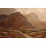 Pair of unframed 19th Century oils on canvas of highland landscapes, both 12ins x 20ins