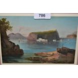 Small oil painting on paper, view in the Bay of Naples, unsigned, 5ins x 7.25ins approximately, gilt