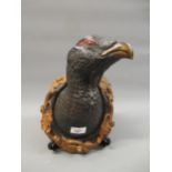 19th Century Continental painted terracotta wall plaque in the form of a pheasant head, 12ins high