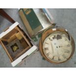Oak wall clock with fusee movement and painted dial (deconstructed), together with miscellaneous