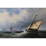Oil on canvas, marine scene with a sailing boat to the foreground, 15ins x 20ins