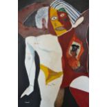 Phebion Kangai, mixed media on canvas, ' The Birth of Akica ', signed Kangai, 60ins x 43.5ins in a