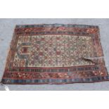 Antique Shirvan prayer rug on cream and red ground with borders (at fault), 51ins x 37ins