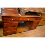 19th Century mahogany twin pedestal washstand / desk with nine drawers (for restoration), 59ins x