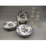 19th Century Granite china side plate and two glass decanters