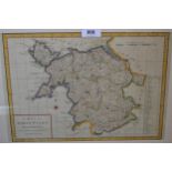 Small antique hand coloured map of North Wales, 9ins x 12.75ins, framed