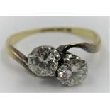 18ct Gold and platinum two stone diamond crossover ring, size K