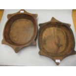 Pair of native carved circular shaped edge wooden shallow bowls, 15ins diameter