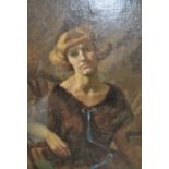 Oil on canvas laid on board, portrait of a seated lady, inscribed on frame plaque, ' William