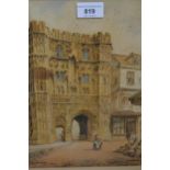 Thomas Cowlishaw, watercolour, Canterbury Cathedral gate, signed, 10.5ins x 8.5ins, gilt framed