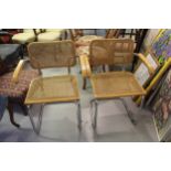 Pair of Marcel Breuer type Sesca armchairs with cane backs and seats, marked made in Italy and