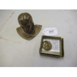 Jennings ' Sun Chief ' solid bronze slot machine mascot, circa 1940's and a small oval 19th