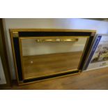 Reproduction gilt and black lacquer rectangular bevelled edge wall mirror, 32ins x 44ins