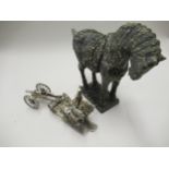 20th Century Chinese carved soapstone figure of a horse, together with a modern diecast metal