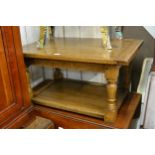 Good quality reproduction rectangular oak coffee table with undertier, 35.5ins x 23.5ins x 18ins