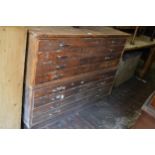 Mid 20th Century two part eight drawer plan chest with replacement chrome handles, 49ins x 37ins