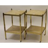 Pair of mid 20th Century brass two tier coffee tables 16ins square x 25ins high each