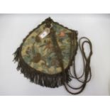 Chinese silk embroidered bag together with a circular tapestry seat cover