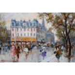 Antonio Gravina, oil on board, Paris street scene with figures, signed, 11ins x 15ins, framed