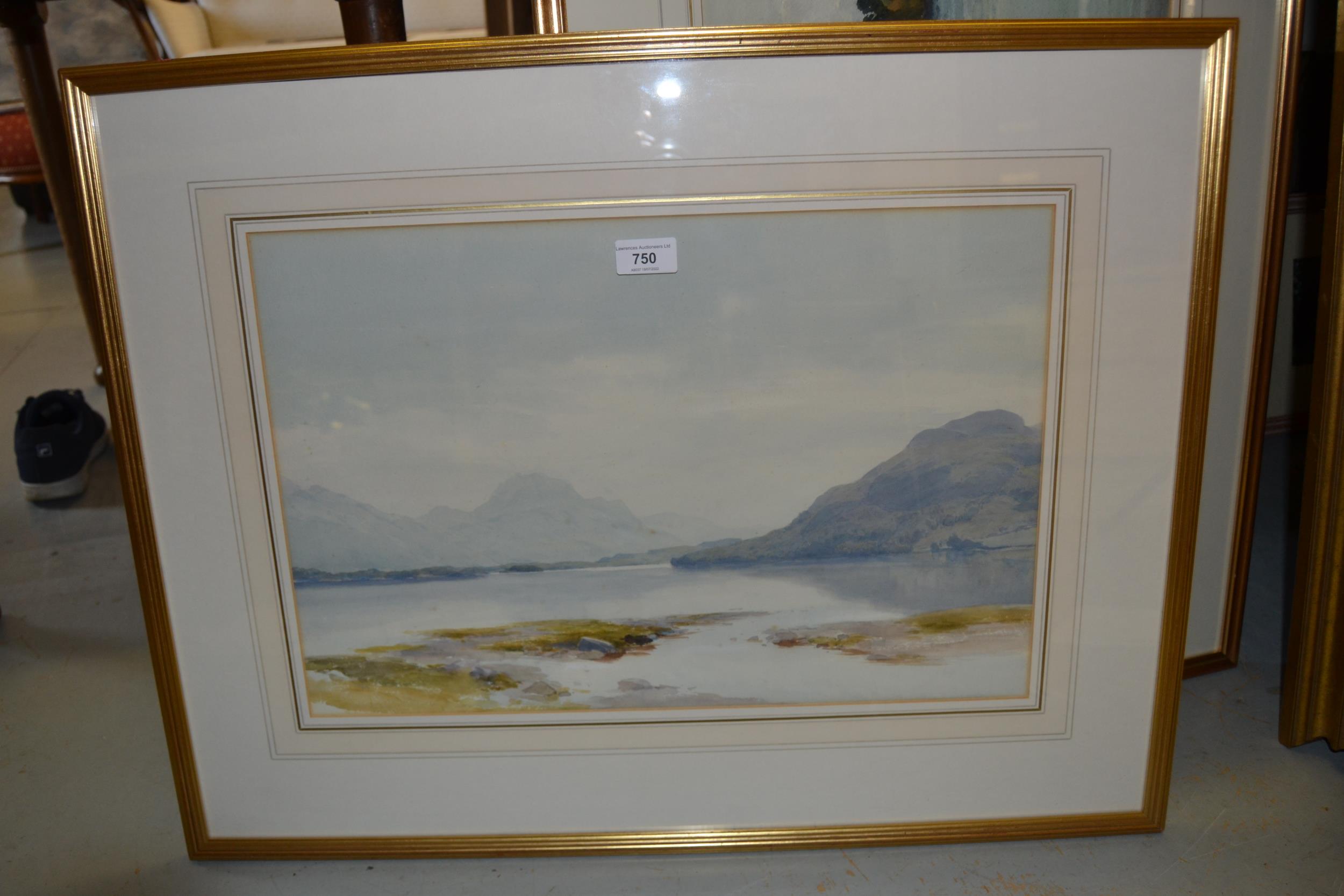 Percy Dixon, watercolour, mountain lake scene, embossed signature stamp, 30ins x 20ins, gilt framed - Image 2 of 2