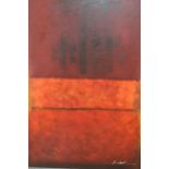 20th Century oil on canvas, abstract study, signed indistinctly, 36ins x 24ins, unframed