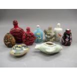 Collection of seven various 20th Century Chinese snuff bottles, miniature circular box and cover and