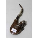 19th Century silver mounted burr wood pipe, with raised dog and bull's head motifs Good overall